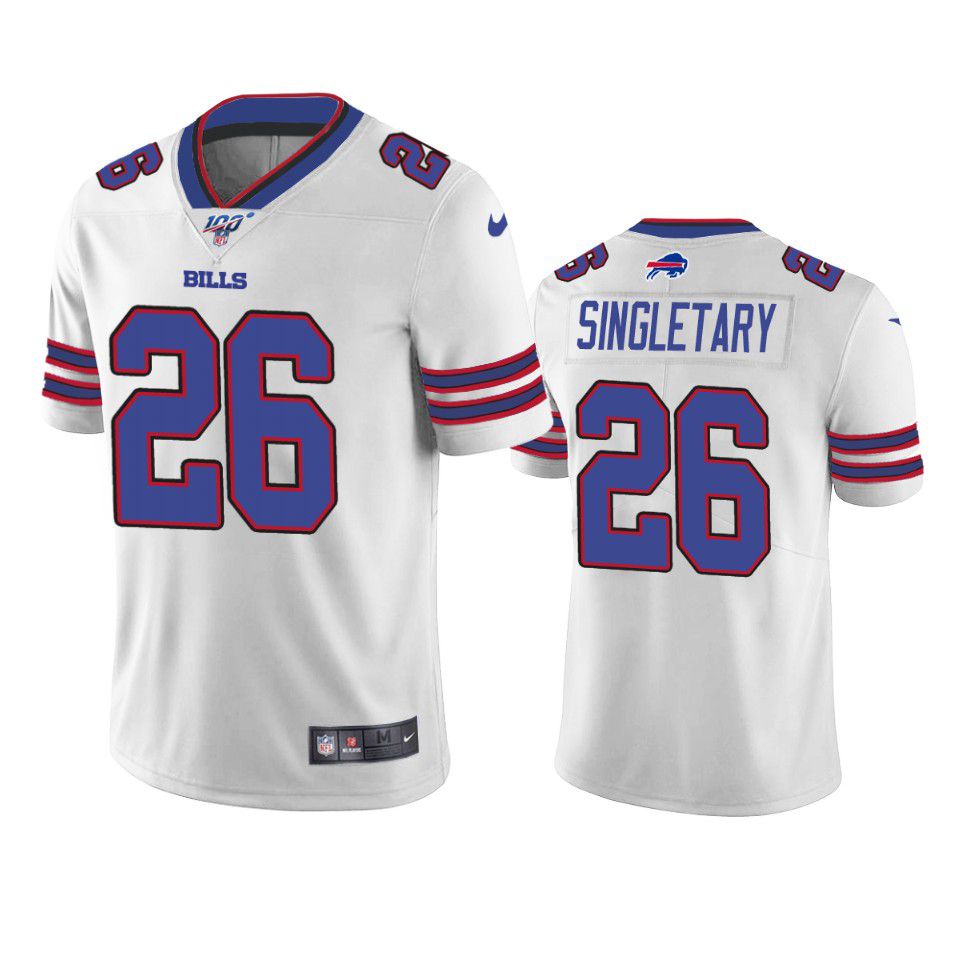 Men Buffalo Bills #26 Devin Singletary Nike White 100th Limited NFL Jersey
